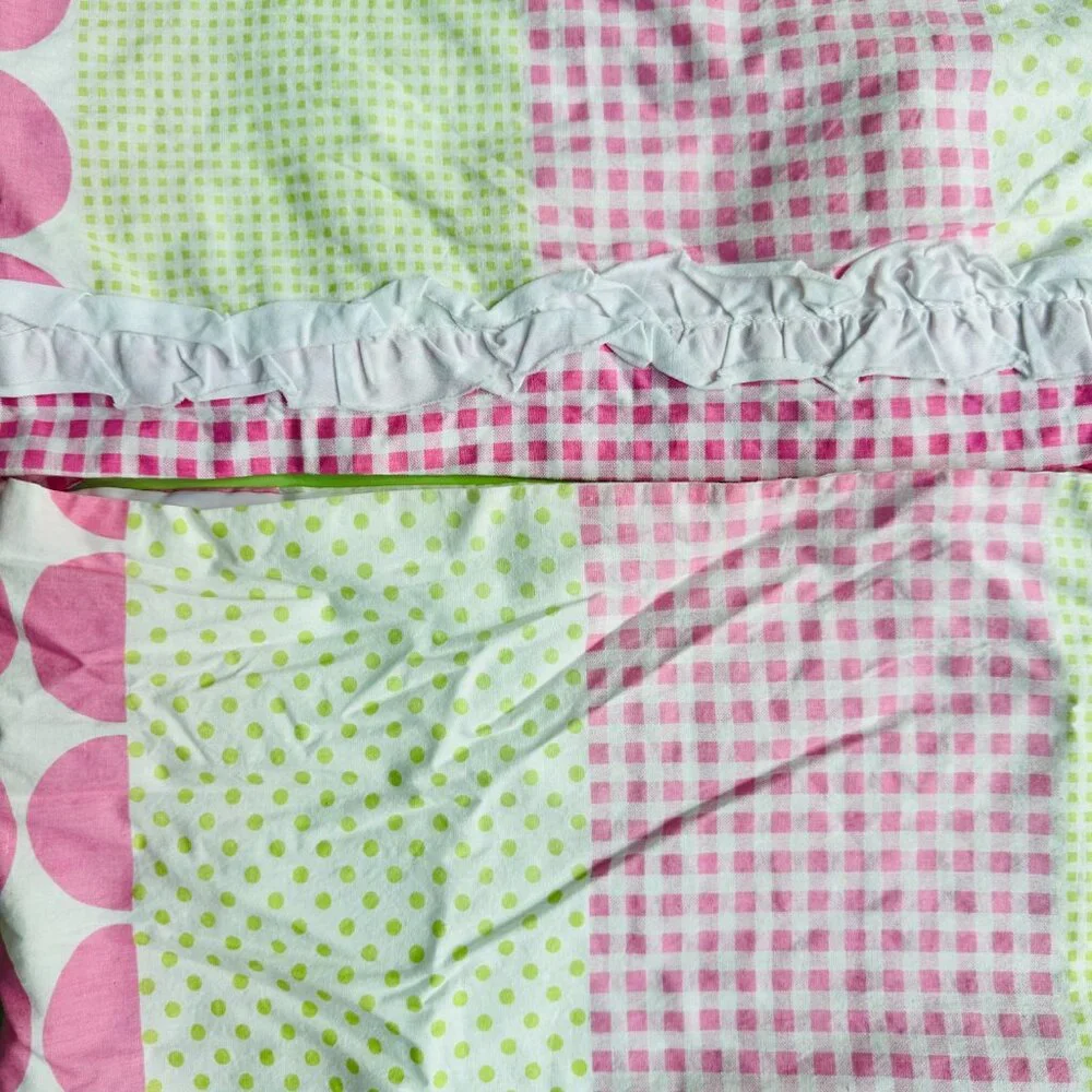 NoJo Nursery Valance Set Pink Green Polka Dot Gingham Ruffle Girls Room Curtains